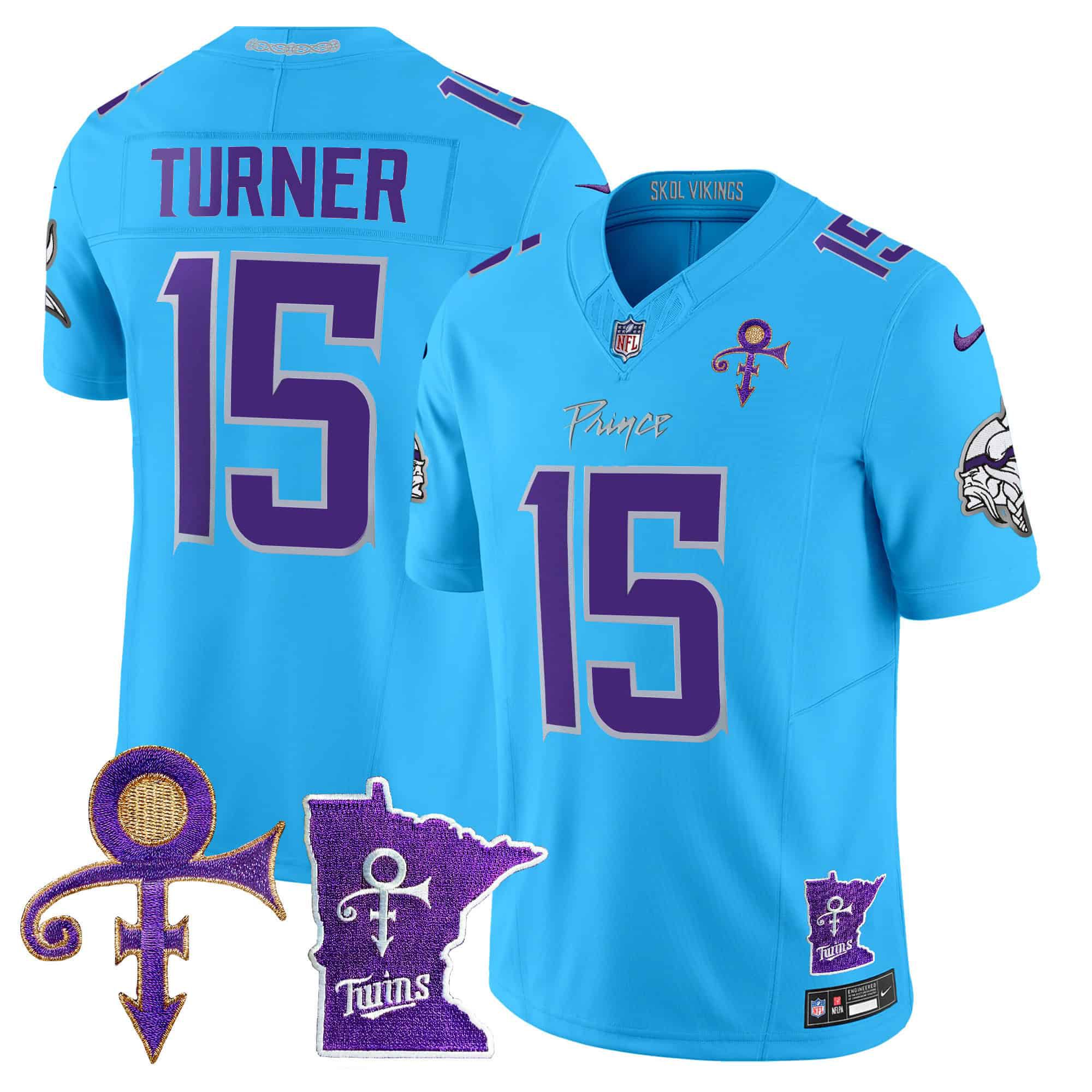 Men Minnesota Vikings 15 Turner Light Blue 2024 Nike Prince Vapor Limited NFL Jersey